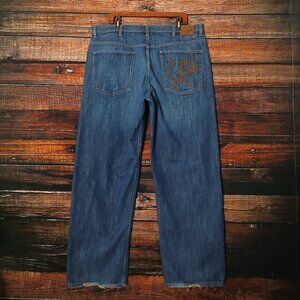 Sean John Vintage Jeans Mens 40X32 Baggy Embroidered Lion Blue Denim 100% Cotton